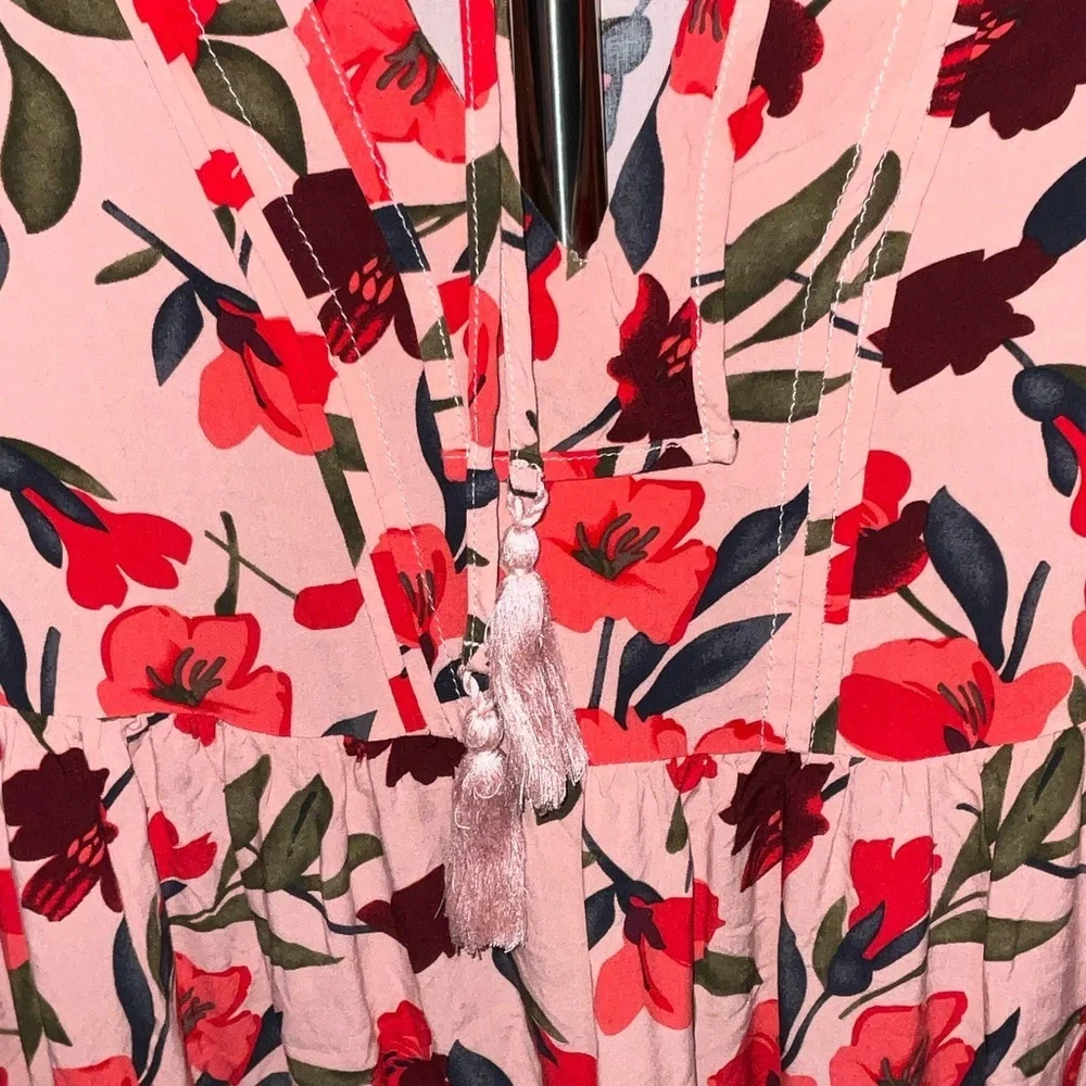 Vibrant Floral Midi Dress in Pink and Red - Picture 2 of 5